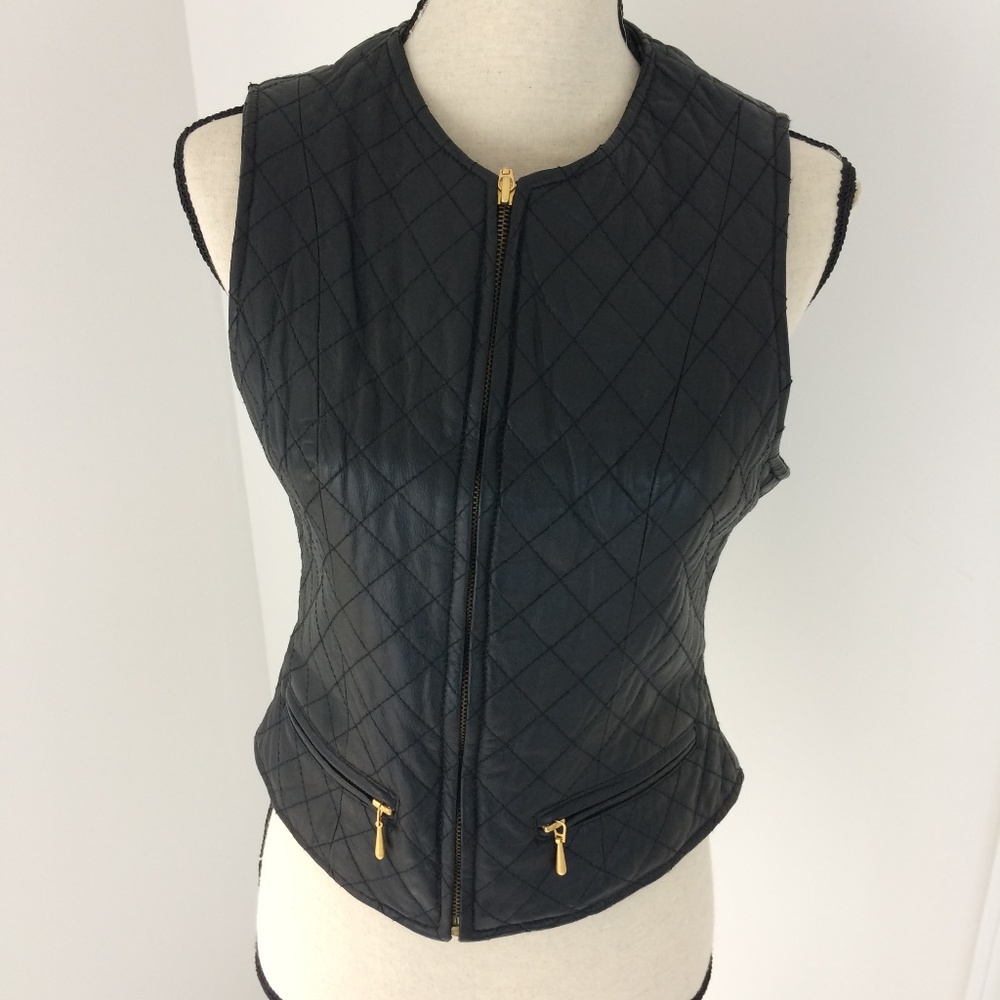 Otello Pello Women's Leather Vest Sz.M Black